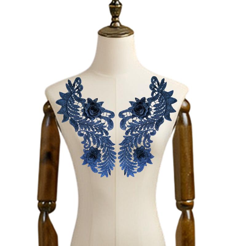 1 Pair Flower Fabric Appliques for Fashion Clothing Clothes Dress Decor 3D Hollow Water Soluble DIY Crafts Lace Embroidery