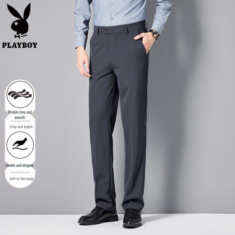 Playboy Men s Silk & Wool Blend Straight Fit Business Casual Trousers 38 темно-серого