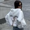 2026 Womens Oversized Hooded Zip-Up Sweatshirt Streetwear Graphic Print Loose Fit Long Sleeve Casual Top