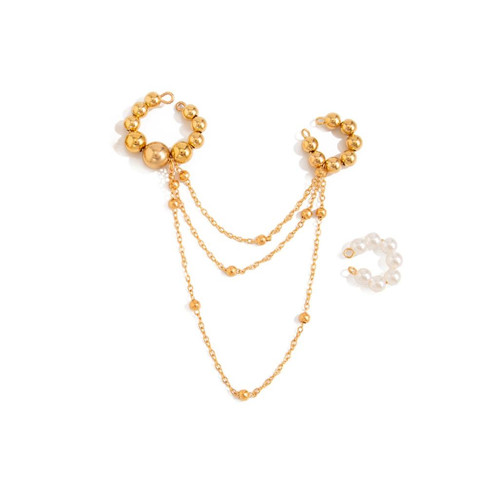Ins Style Pearl Tassel Round Bead Chain Ear Buckle, Personalized and Fashionable, Versatile CCB Ear Bone Clip