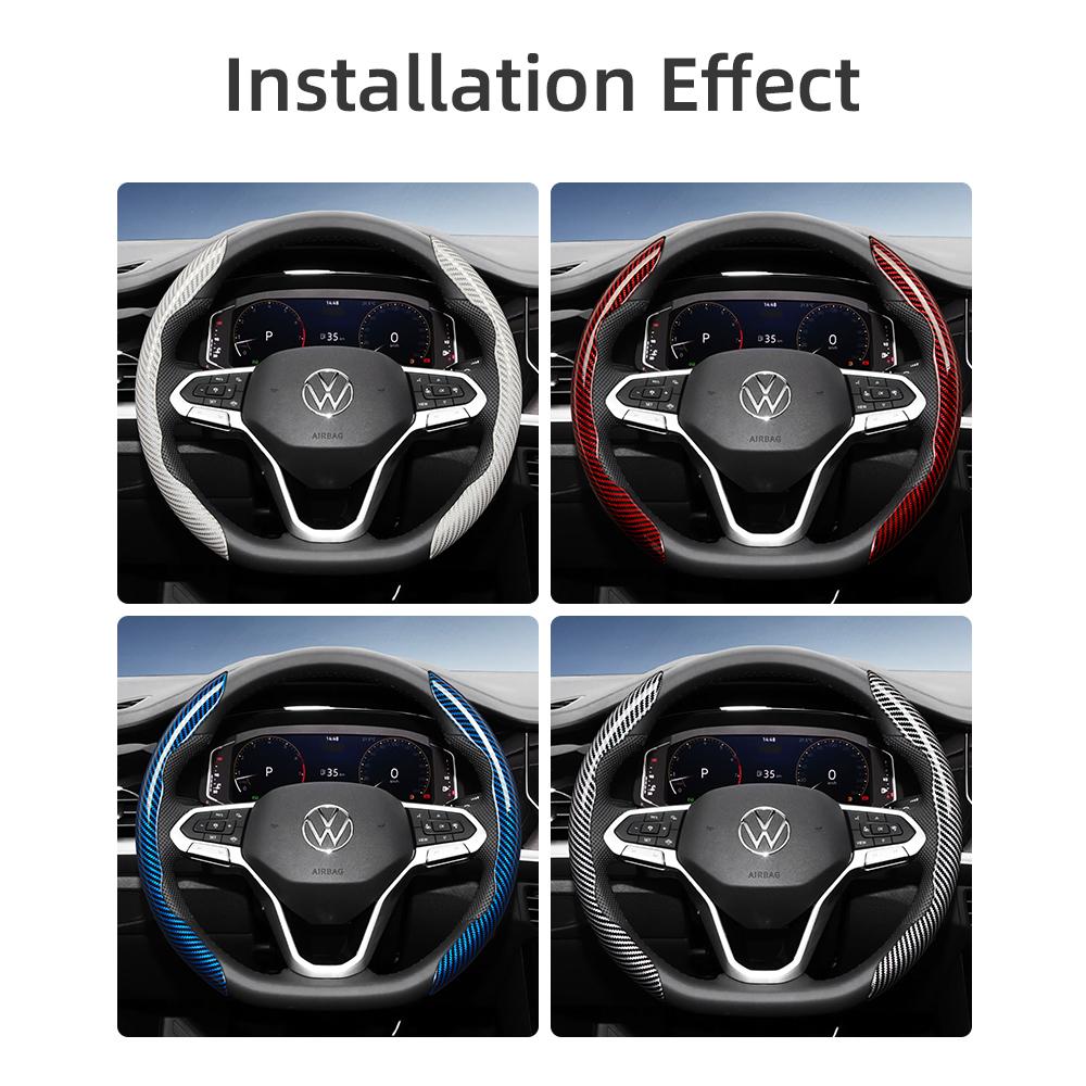 Suitable for Volkswagen Carbon Fiber Texture Steering Wheel Cover with Segmented Quick-Release Design, Durable, for Tiguan Golf T-Roc Polo Passat