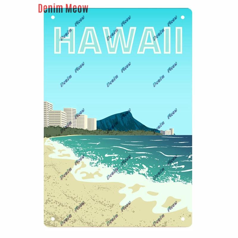 Beach Mermaid Metal Wall Sign for Girls Tiki Bar Hawaii Relax Pub Ocean Happy Place Keep Surfing Home Decor WY