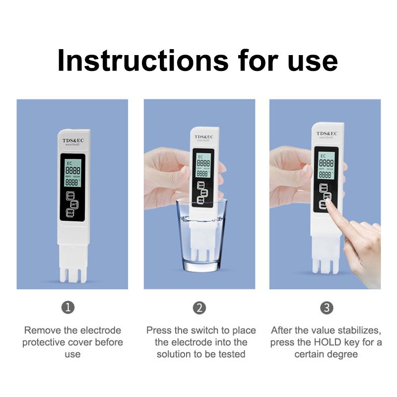 1 Pcs White Digital Water Quality Tester Tds Ec Meter Range 0 To 9990 Multifunctional Water Purity Temperature Temp Ppm Tester