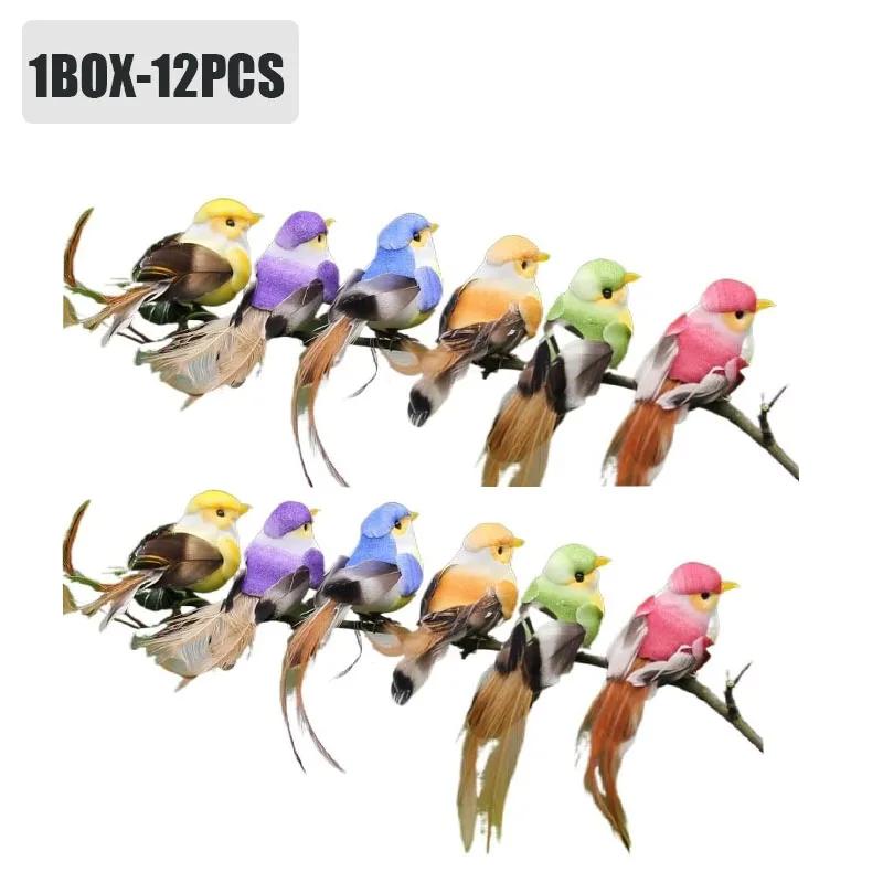 

12-60PCS Artificial Bird Decor Green Plant Home Ornaments Party Wedding Floral Arrangements Garden Landscape Decorations 1Box