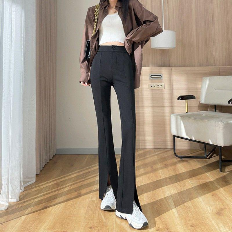 Women's Flared High Waist Bell Bottom Trousers - Casual, Loose, Wide Leg with Spring/Autumn Slit Drape.