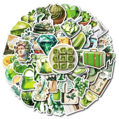 50 Small Fresh Green Series Graffiti Stickers Decorative Skateboard Notebook Refrigerator Stickers