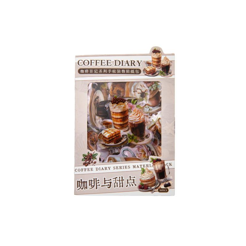 30 uds Paquete de pegatinas temáticas de café gourmet vintage para tienda de campaña a mano pegatinas decorativas DIY Material para Scrapbooking DIY