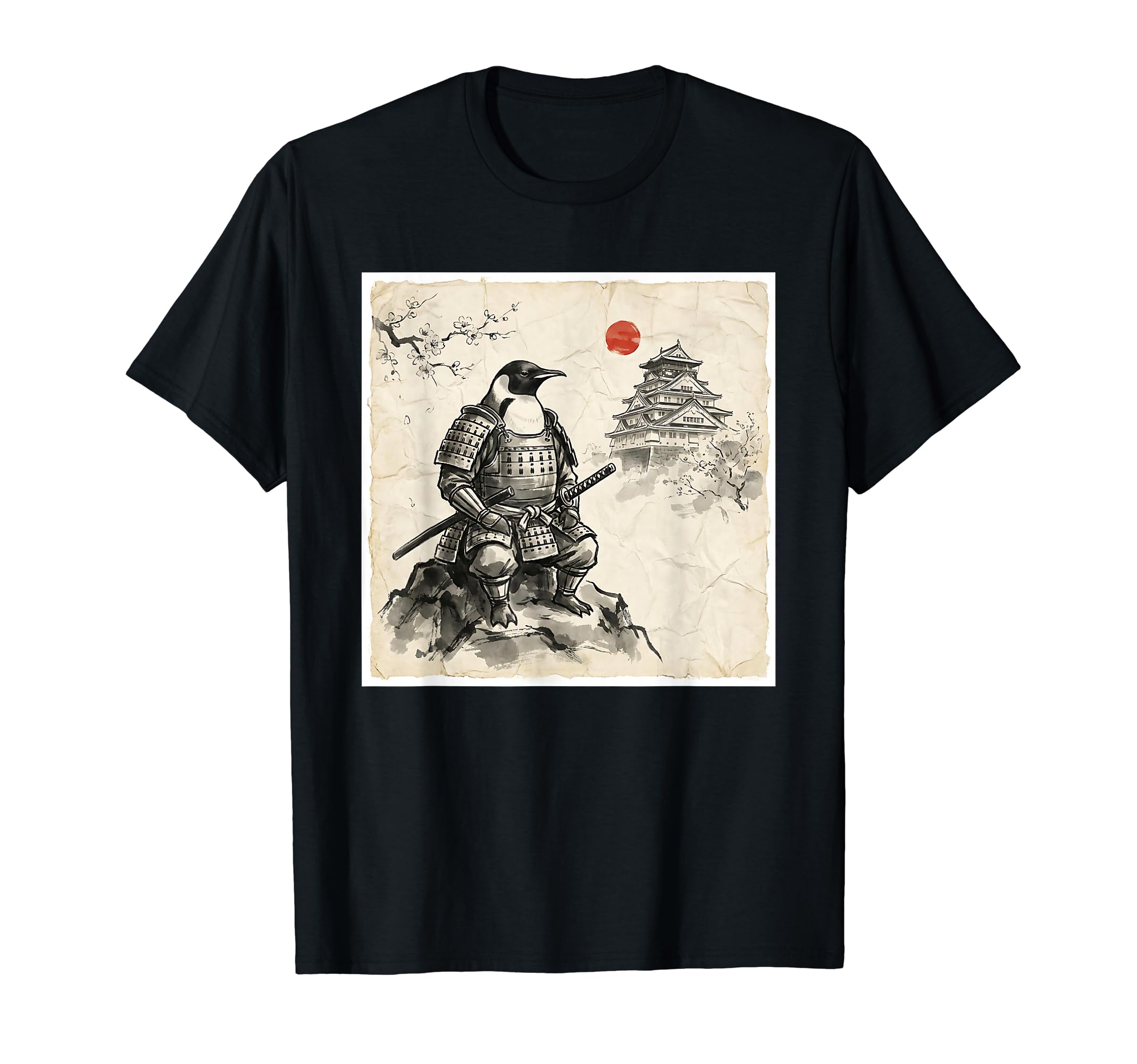 Penguin Japanese Sengoku Period Warlord Japanese-style Samurai, Castle, Samurai, Bushido, Drama, Penguin, T-shirt