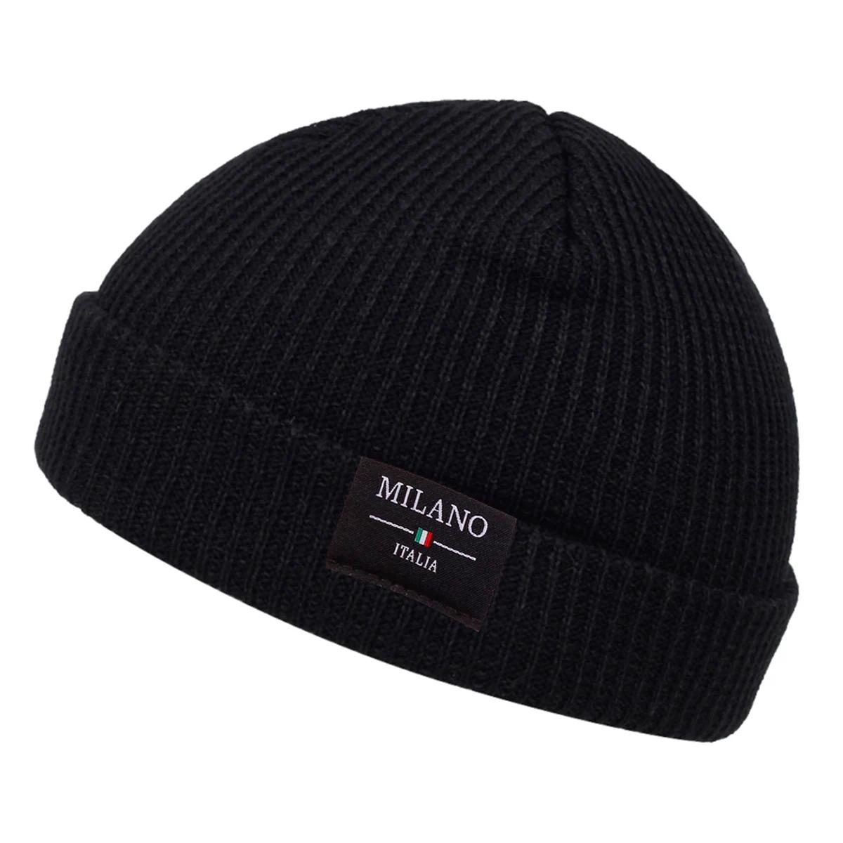

Unisex MILANO ITALIA Sewing Label Beanies Hats Autumn and Winter Warm Knitted Hat Hip Hop Boy Girls Caps чёрный