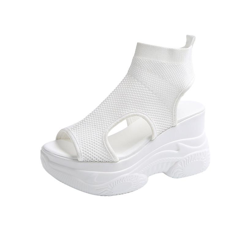 Large size fly-woven platform sandals 22 new wedge heel fish mouth sports Roman sandals 35