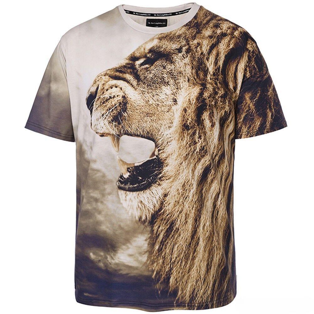 

Men s Short Sleeved Digital Printed 3D Lion Men s T-shirt XS