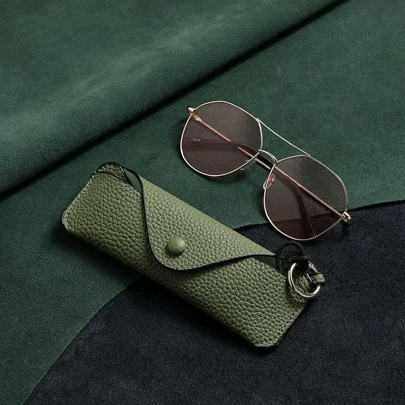 Portable Retro Pu Leather Glasses Bag With Lanyard Hanging Sunglasses Case Simple Eyeglasses Storage Box Waterproof Eyewear Case