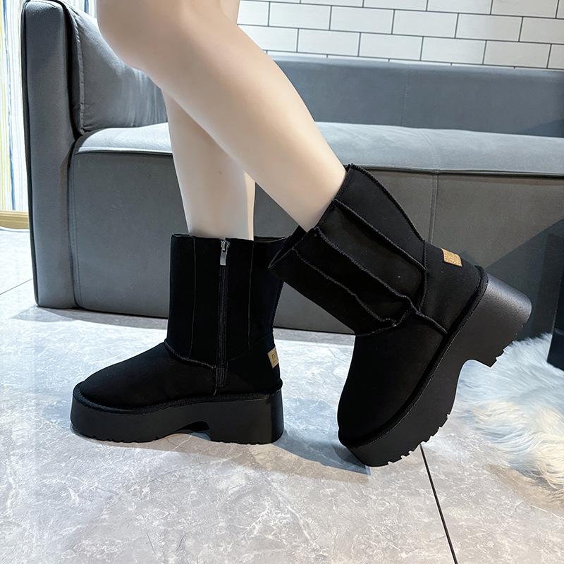 Women's Large Size Thick Sole Winter Warm Fur One Snow Boots Padded Lined Ankle Boots Anti-slip Hiking Casual Sports Cotton Boots Martin Boots