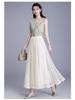 Spring 2026 Sequin Mesh A-line Midi Skirt - Slimming, Drapey, Fashionable, Casual Wear