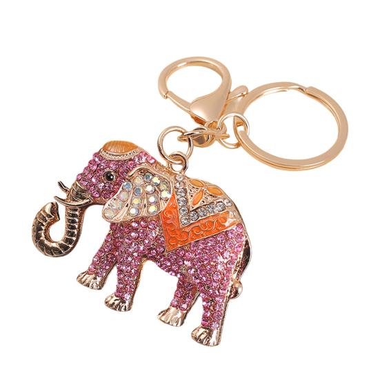 Keychain Sparkling Rhinestones Inlaid Elephant Design Keychain Pendant Enamel Oil Drip Process Smooth Edges Spring Buckle Key Holder Car Keys Good