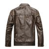 Men's Retro Winter Washed PU Leather Motorcycle Jacket with Stand Collar and Plus Velvet Lining