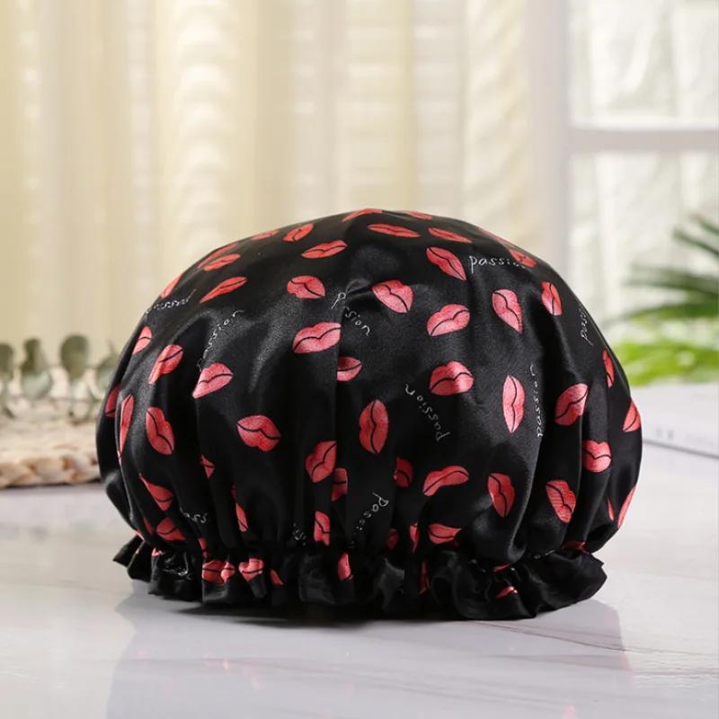 Shower Cap Womenreusable Elastic Waterproof and Thicken Double Layer Bathing Hat Perfect for Hair Salon & Home Use Hair Cap