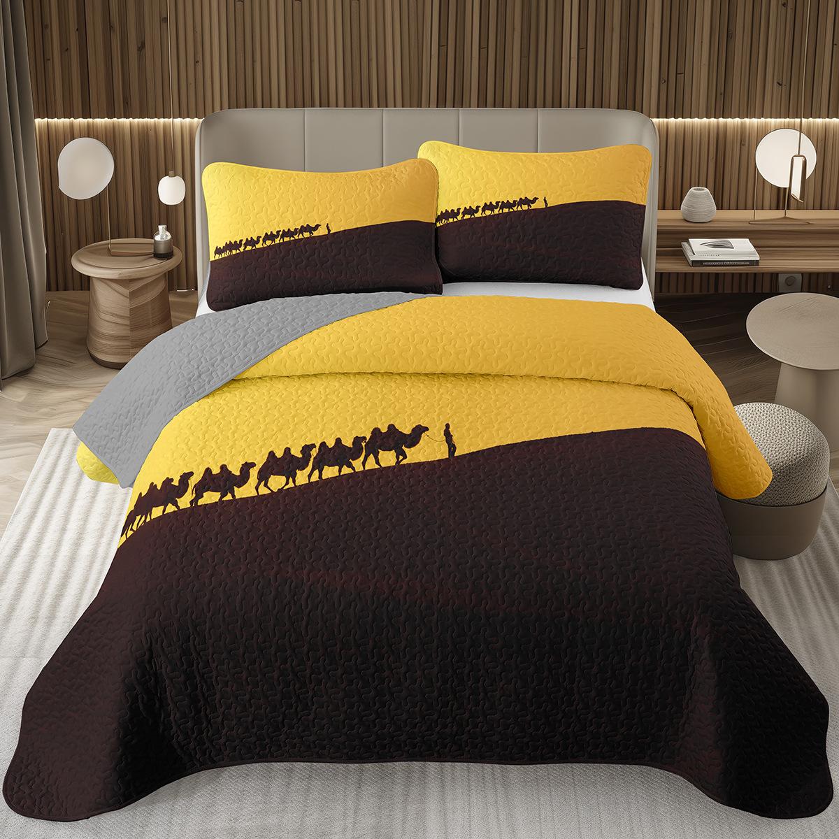 

Верблюжье покрывало Набор покрывал с дикими животными Тема приключений в пустыне Стеганый постельный набор для подростков, молодых людей, для спальни, общежития EU Single(135*200cm)3pcs