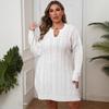Plus-size Women's V-neck Knitted Sweater Solid Color Dress Autumn and Winter Woolen Dress