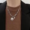Korean Retro Heart Pendant Necklace: Round Hip Hop Clavicle Chain