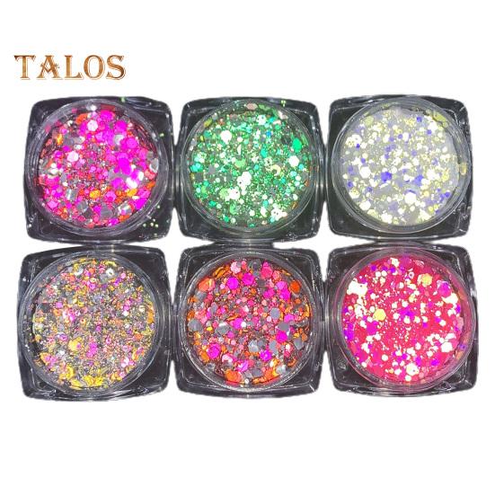 6 Box Nail Pigment Powder Sparkling Decorative Non-falling Fashion High Gloss Colorful Faux Diamond Glitter Powder Household Supply