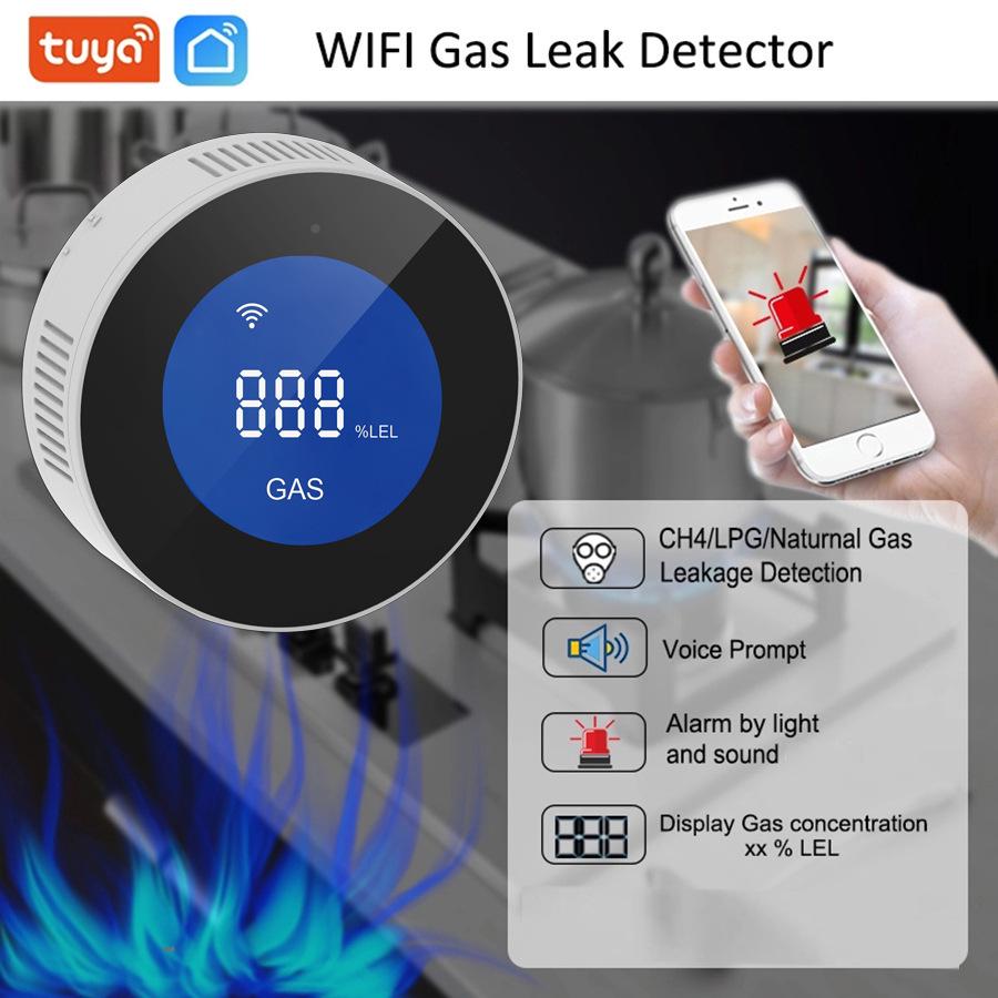 Умный WiFi кухонный детектор утечки газа Tuya с подключением к электромагнитному клапану With USB Cable, No USB Power Adapter