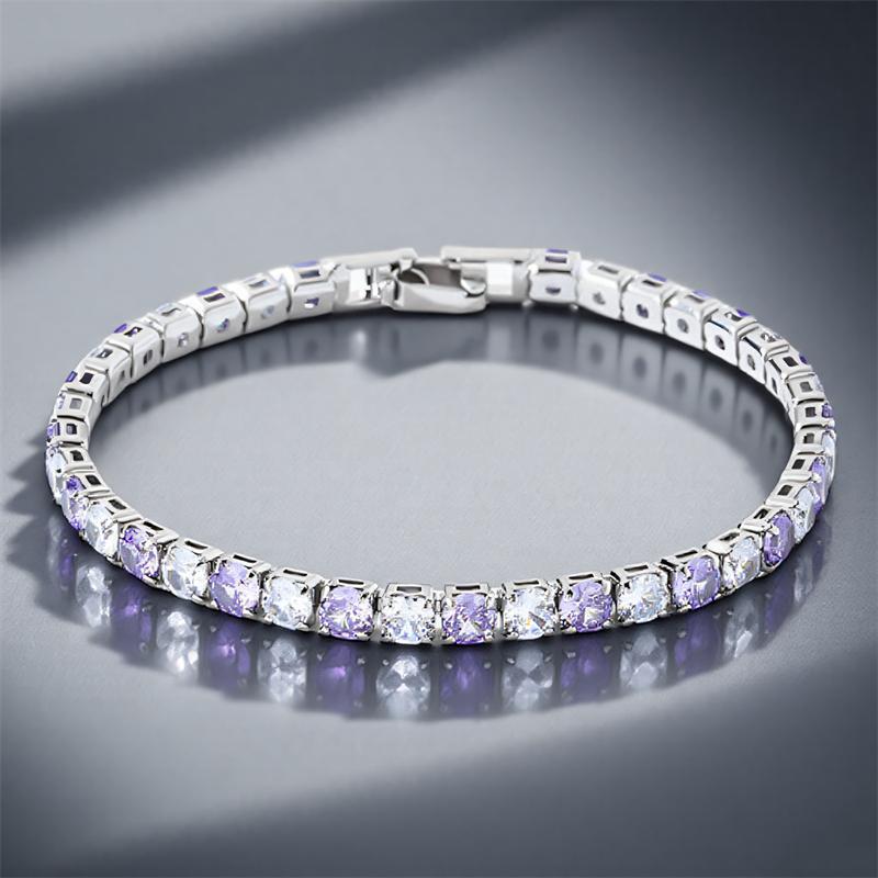 

Charm Purple Crystal 4mm Round Stone White Zircon Bracelets for Women Trendy Silver Color 17/19cm Chain Bracelet Wedding Jewelry 17cm