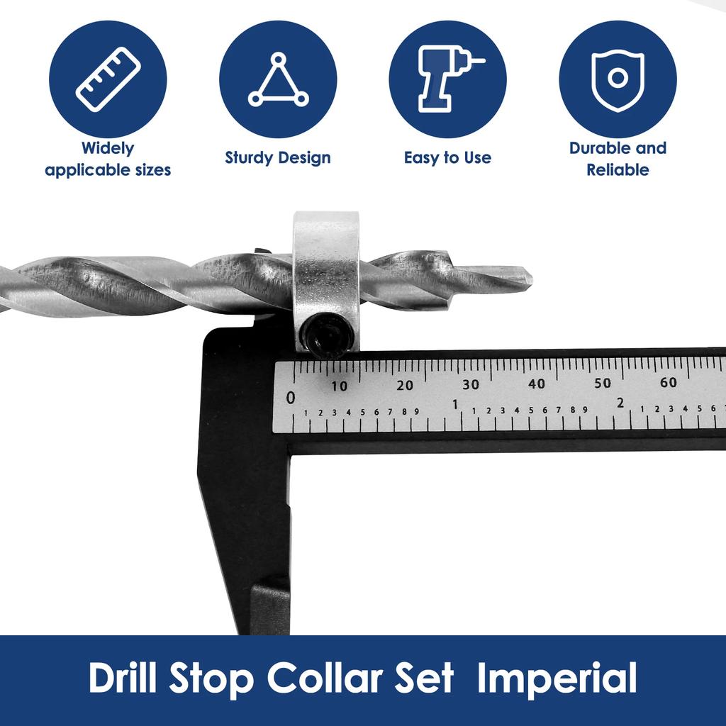 8Pcs Drill Stop Collar Set Aluminum Alloy Drill Bit Depth Stop Split Ring Drill Depth Limiter Stopper Imperial Size 1/2inch