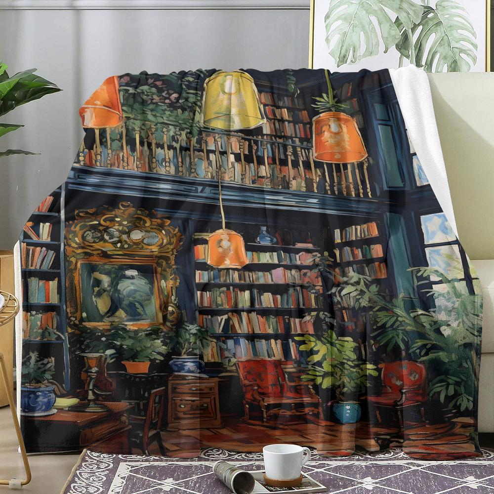 Vintage Book Store Throw Soft Flannel Throw Summer Ac Blanket Lightweight Cool Nap Blanket For Sofa Bed Couch Travel