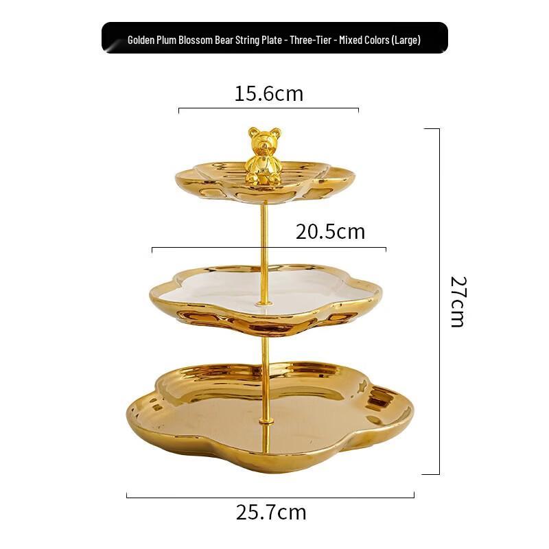 Three-Tier Gold Floral Ceramic Dessert & Cake Plate