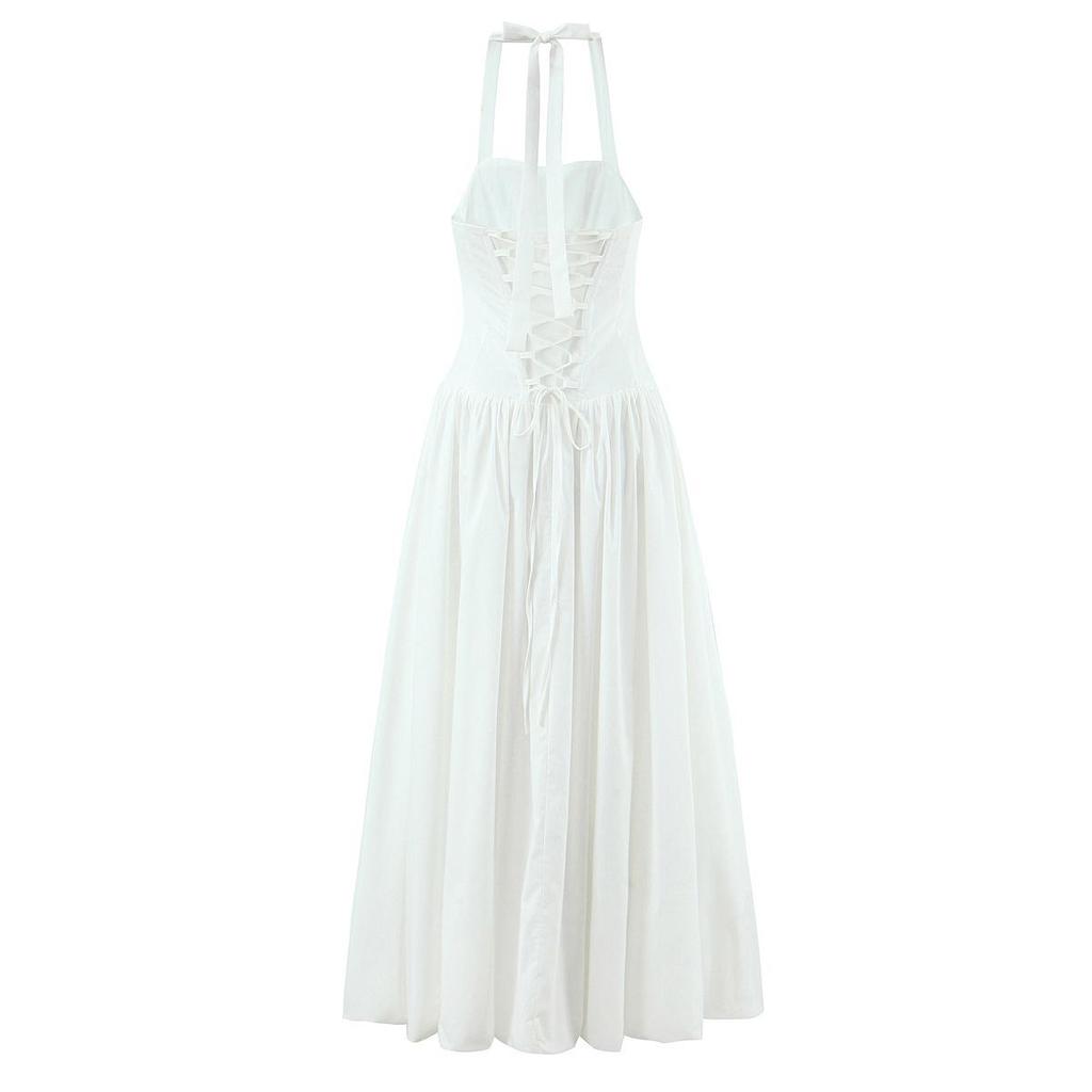 2025 European Autumn Women's Waist-Cinching Halter Neck Slimming Princess Dress
