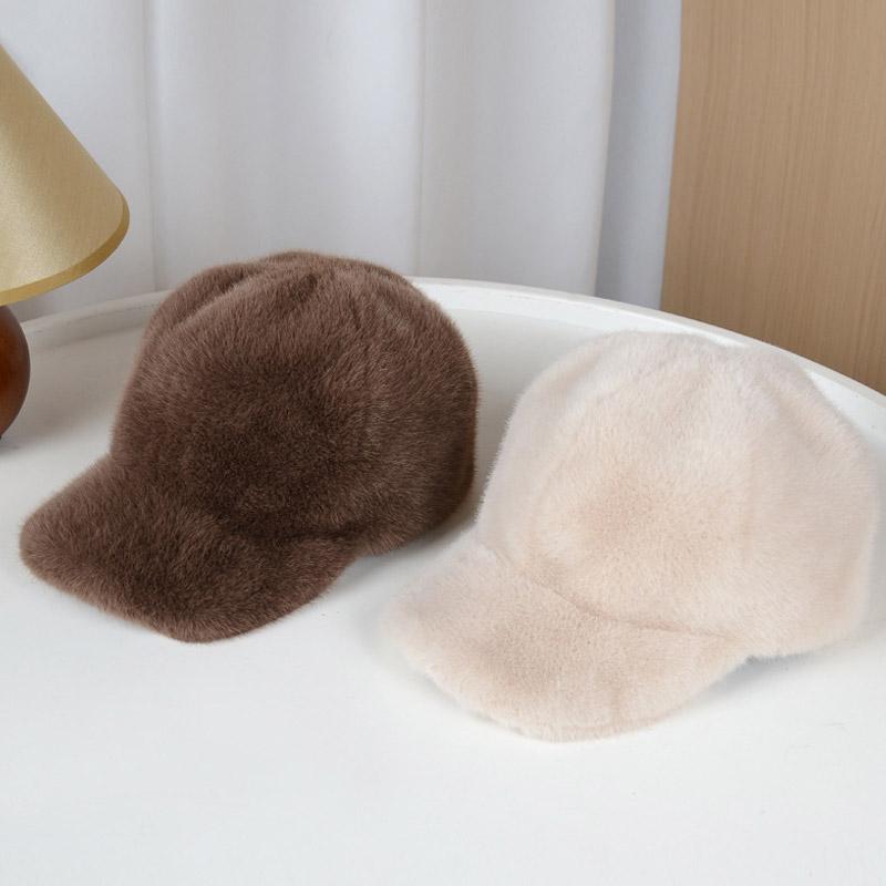 Women's Hat Solid Color Fluffy Faux Fur Baseball Hat Outdoor Women's Luxury Thick Thickened Cap Men Winter Warm Snapback Hats