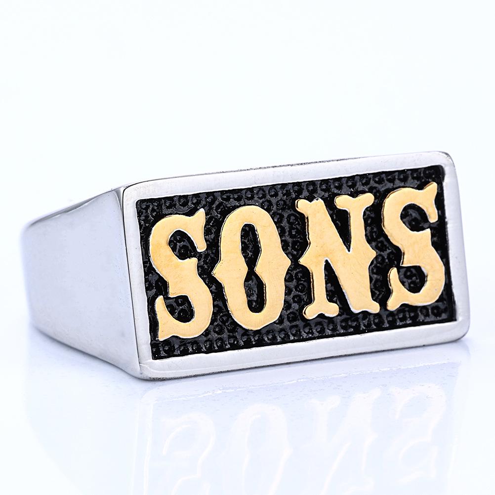 

Cross-border E-commerce Gold Pattern SONS Stainless Steel Motorcycle Style Men s Ring Size 14