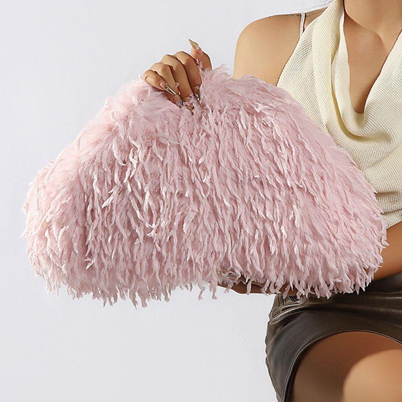 Yogodlns Dopamine-style Fluffy Tassel Bag Y2K Plush Clutch Bag Candy-colored New Year Women's Purse Festival Dinner Dress Clutch Handbags
