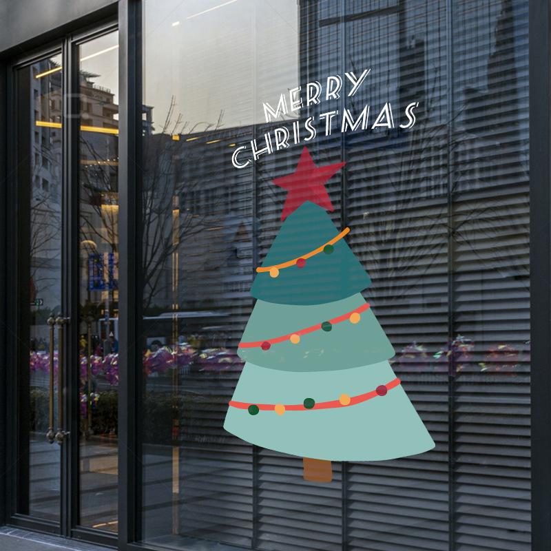 Christmas decoration cartoon Christmas tree showcase glass door festive atmosphere decoration window decoration electrostatic stickers