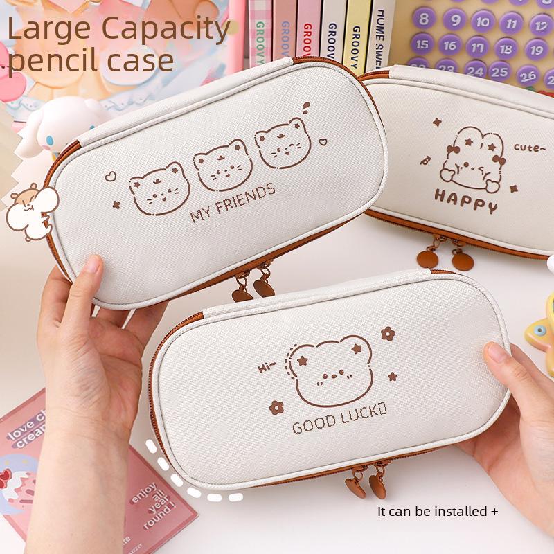 Large Capacity Girly Canvas Pencil Case for Middle School Students In Simple Ins Style