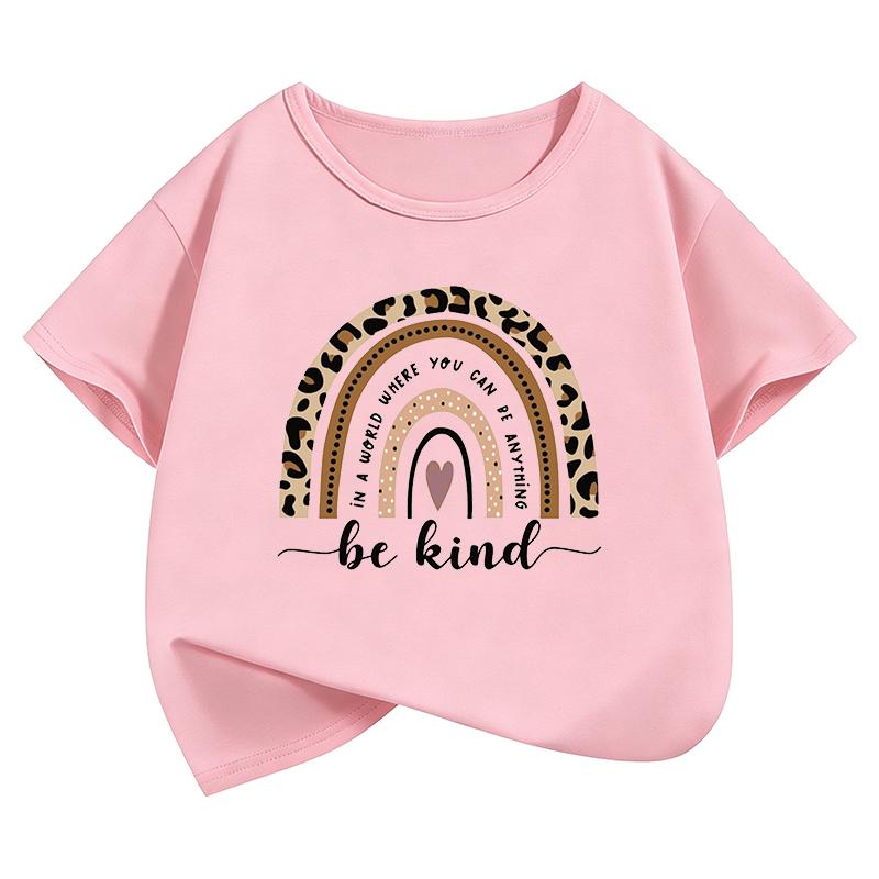 Fashion Rainbow Leopard Print TShirt Printed T Shirt Girls Summer Clothes Short Sleeve Tops TShirts Cute Girls Clothing