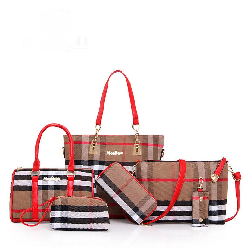 Karierte Leinwand Schwiegermuttertasche Sechs-teiliges Set Hand-Schultertasche Damen-Tasche