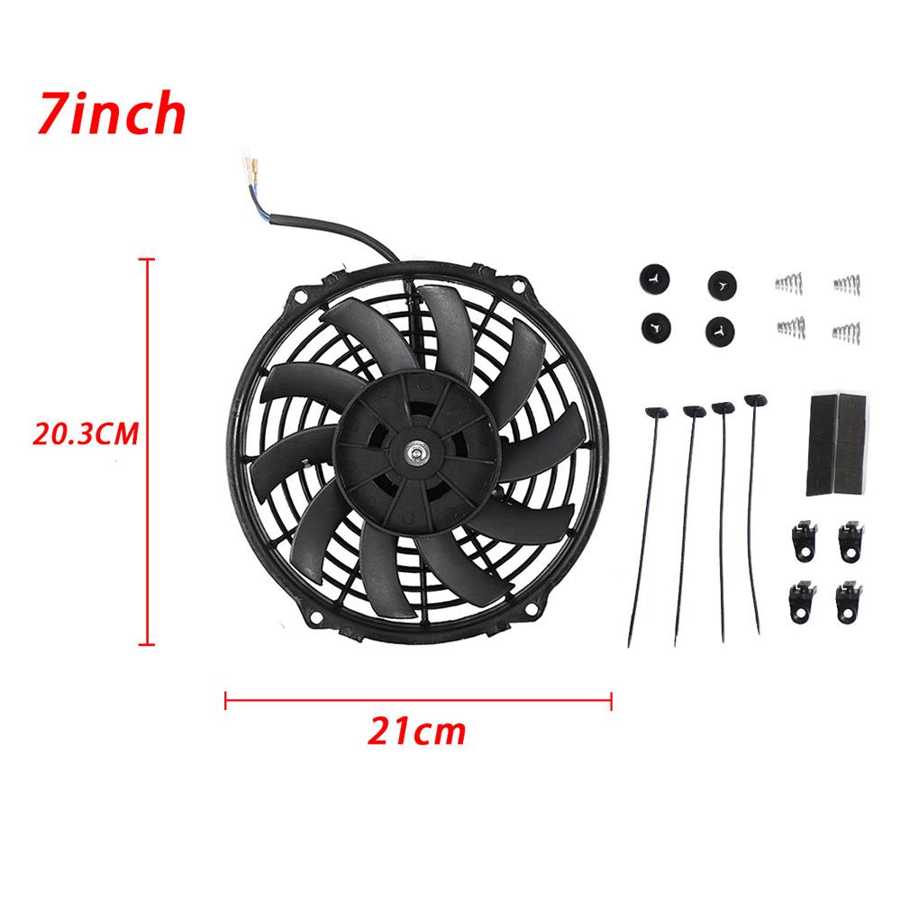 7/9/10/12 Inch Universal Slim Fan Push Pull Electric Radiator Fan Air-Sucking Type Cooling & Mounting Kit 12V 80W 2100RPM