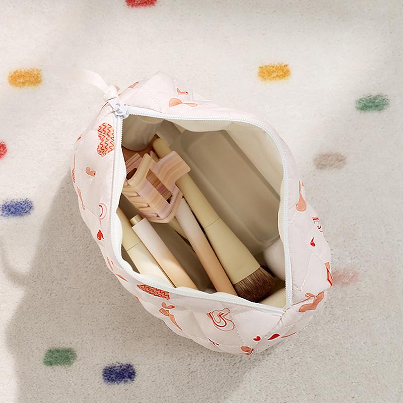 1Pc Cherry Printing Makeup Bag Quilted Makeup Bag Large Flower Makeup Bag Women'S Cotton Makeup Bag Flower Travel Wash Bag