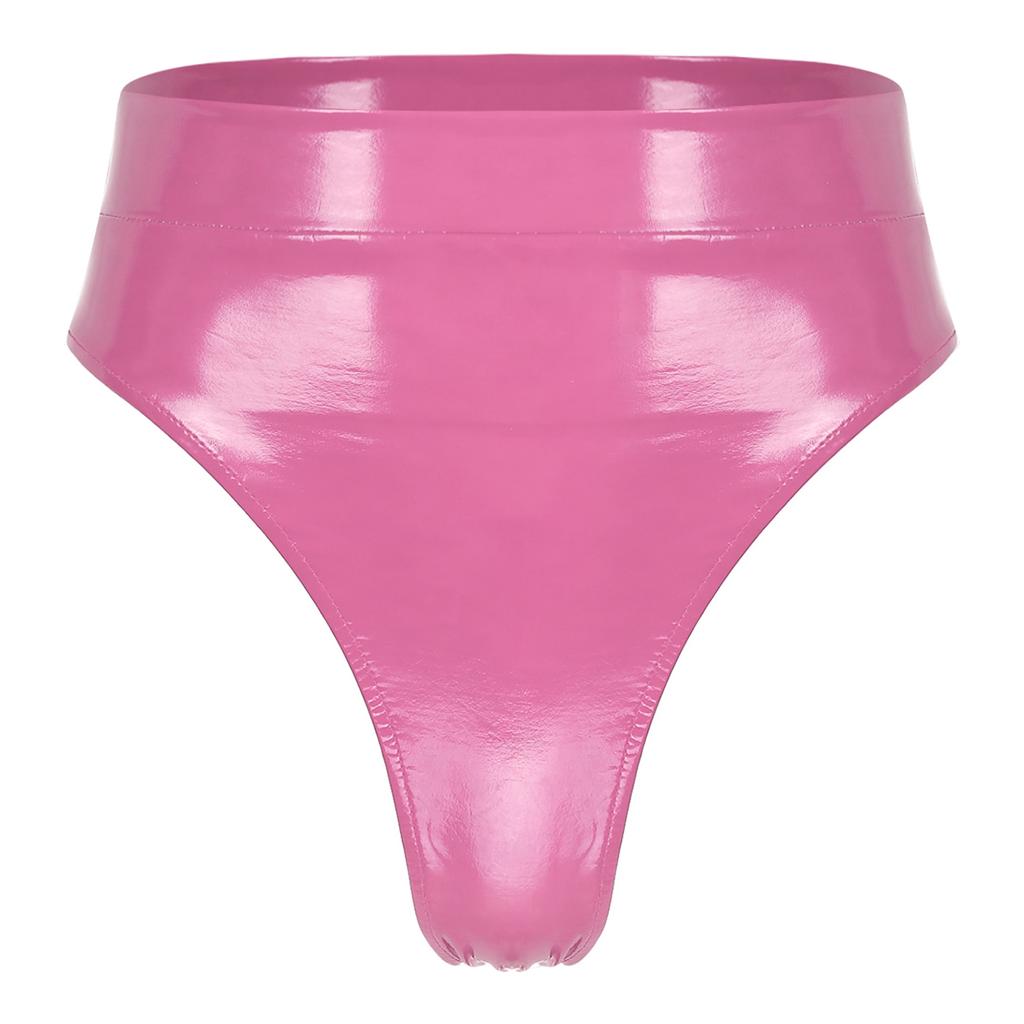 Womens Patent Leather Panties Wet Look High Waist Thong Design Adjustable Back Buckle Belted Club Wear
