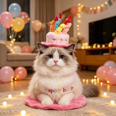 Pet Birthday Hat Cute Birthday Cake Dog Hat Plush Adjustable Birthday Hat for Small Medium Dogs Cats Party Accessory