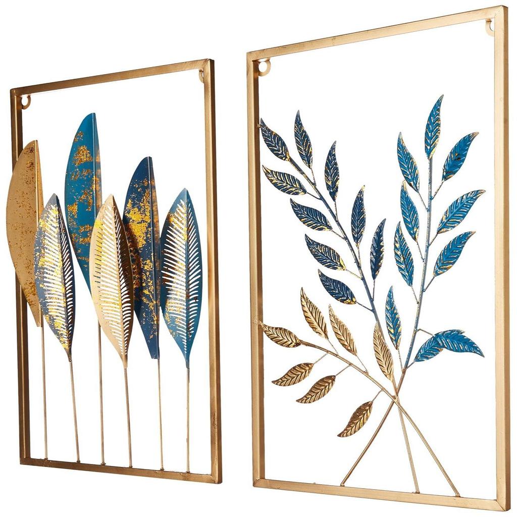 Metal Leaf Wall Hanging Decor | Nature-Inspired Leaf Design | Easy Installation (Set of 2 | Gold)