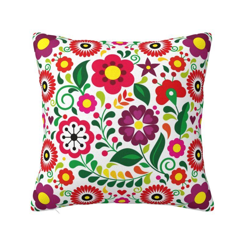 Colourful Floral Mexican Flowers Throw Pillow Case Home Decor Sofa Chair Cushion Cover Polyester Cozy Pillowcase Dakimakura