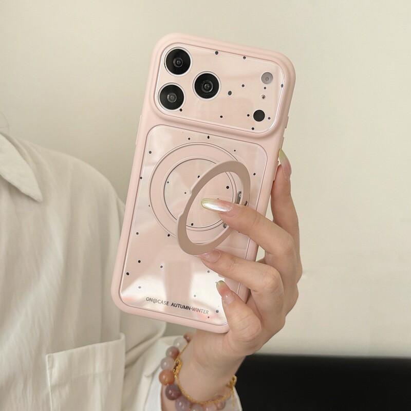 4-Color Polka Dot Phone Case With 360 Rotating Stand IPhone 13 To 17 Pro Max Soft TPU Hard Acrylic Back iPhone 15
