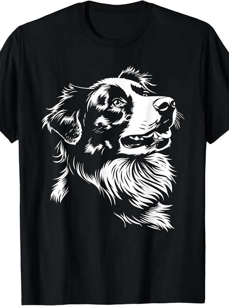 Australian Shepherd Dog Portrait Art T-Shirt Gift T-Shirt for Dad and Mom, Christmas Gifts, Funny Ch
