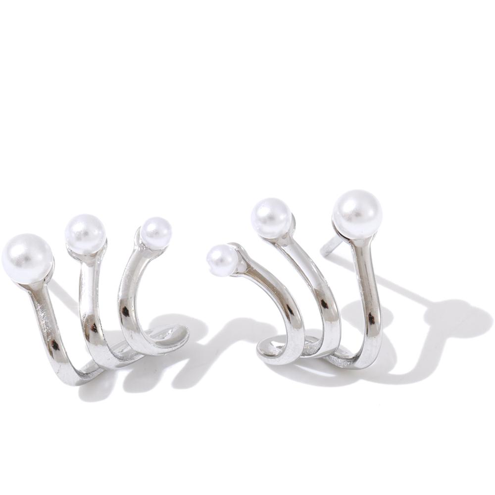 

Yhpup Stylish Unique Chic Imitation Pearls Geometric Korean Earrings Daily Stainless Steel Fashion Small Ear Jewelry Exquisite