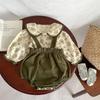 Baby Flowery Blouse and Dungarees Size 70 [Chic Kids] Two-piece Set, Green,