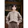 Retro Women's Brocade Color Casual Slimming Linen Shirt for Autumn