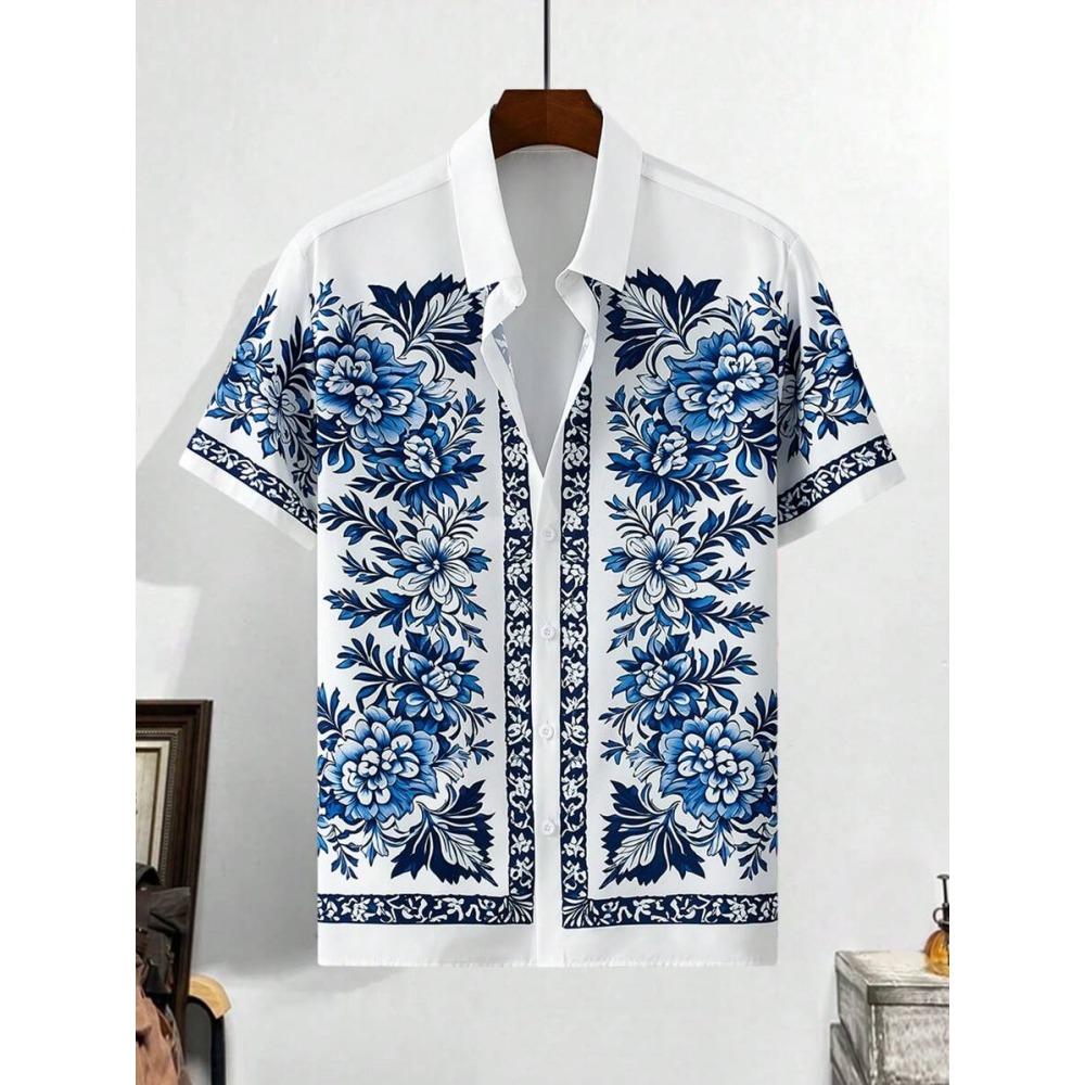 Flower Pattern Print Men's Shirts Hawaii Short Sleeve Top Fashion Streetwear Casual Outdoor Men's and Women's Clothing Blouse